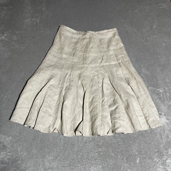 Y2k Willi Smith Linen Skirt Womens 8 Beige Pleated Poplin Boho Lined - Picture 1 of 7